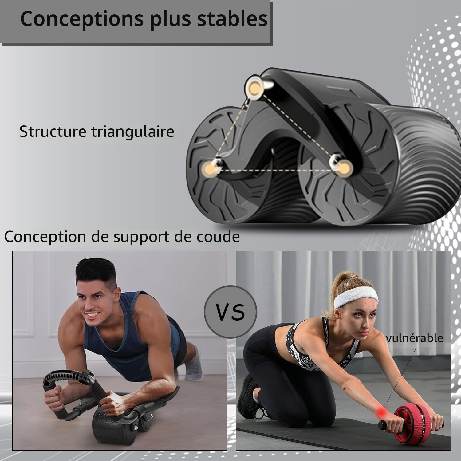 Nouveau Roue abdominale avec support de coude, Ab Wheel roue abdominale à rebond automatique, Ab Roller entraînement des abdominaux pour la salle de sport à domicile, Roue pour abdominaux