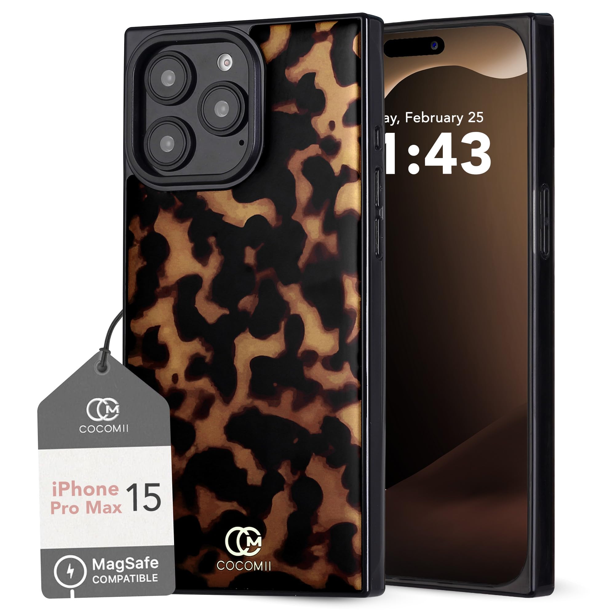 COCOMII Rectangle Case for iPhone 15 Pro Max, Compatible with MagSafe, Chestnut Tortoiseshell