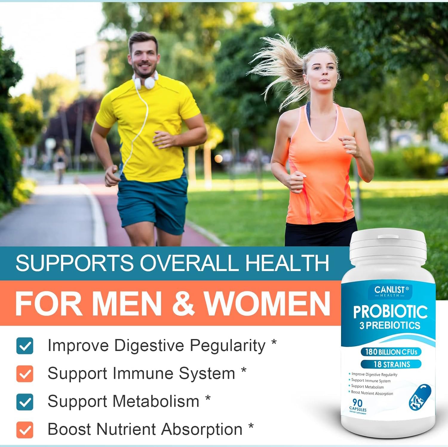 CANLIST Probiotics 180 Billion CFUs 18 Strains, 3 Prebiotics & Digestive Enzymes for Men Women,Digestive & Immune Support,Shelf Stable Non-GMO 90 Capsules — Amazon image 5