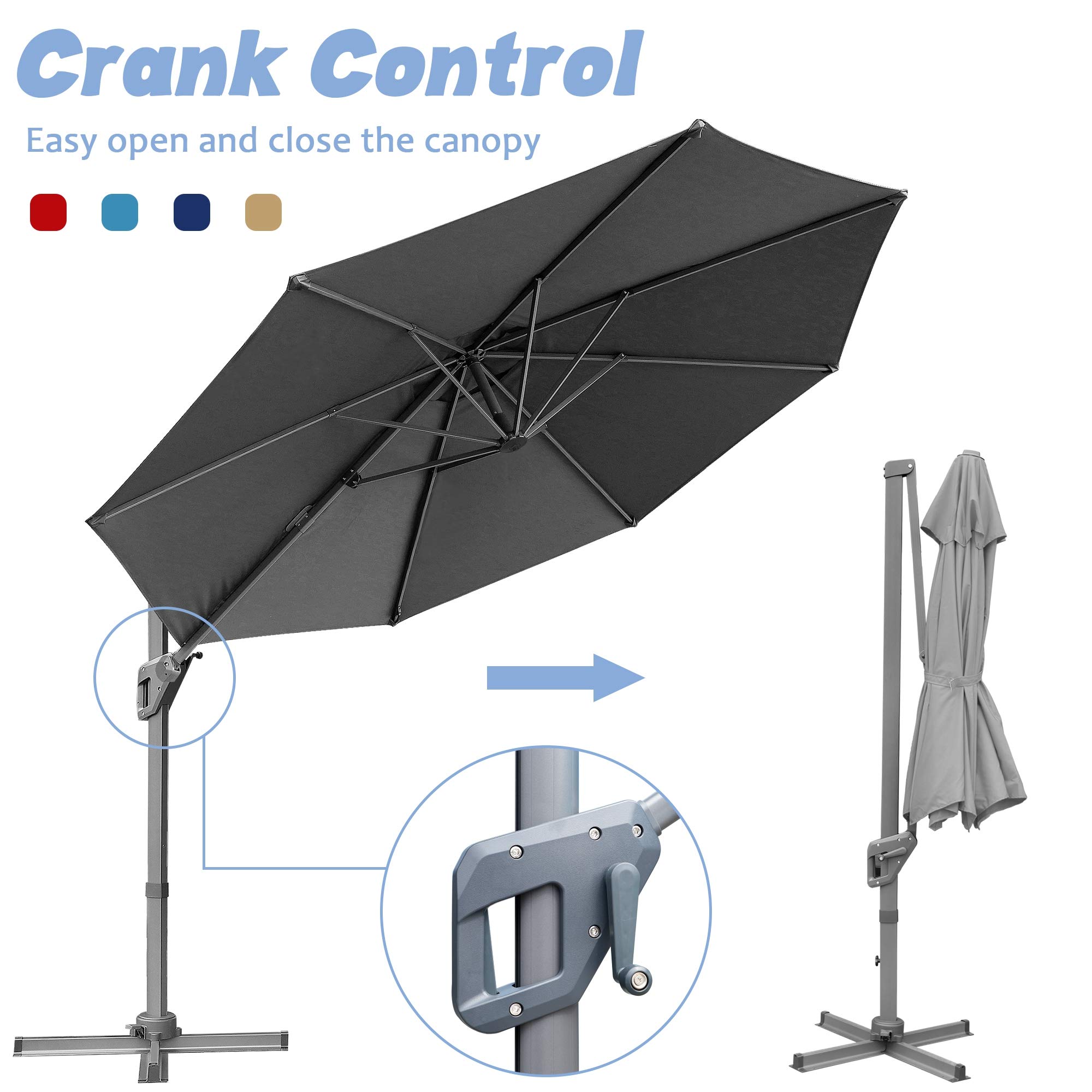 Blissun Parasol Solaire De 2,3 M Avec 18 LED Et Inclinable