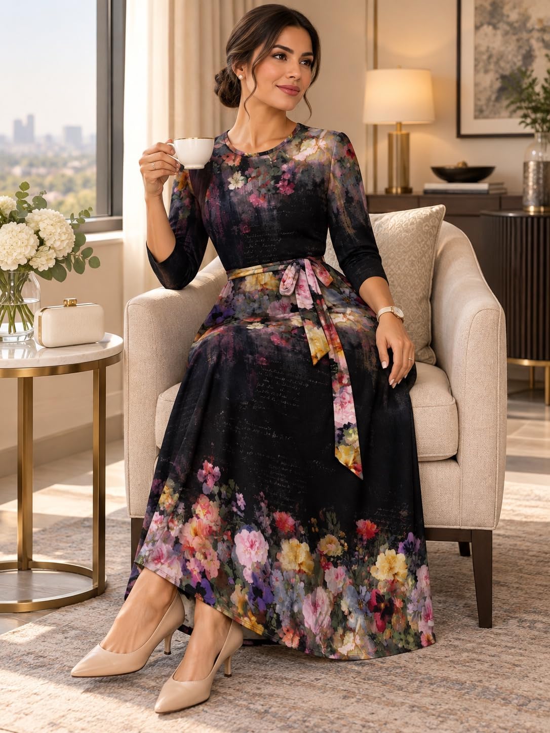 SUZONANA Women's 3/4 Sleeve Plus Size Maxi Dress A-line with Pockets image 3