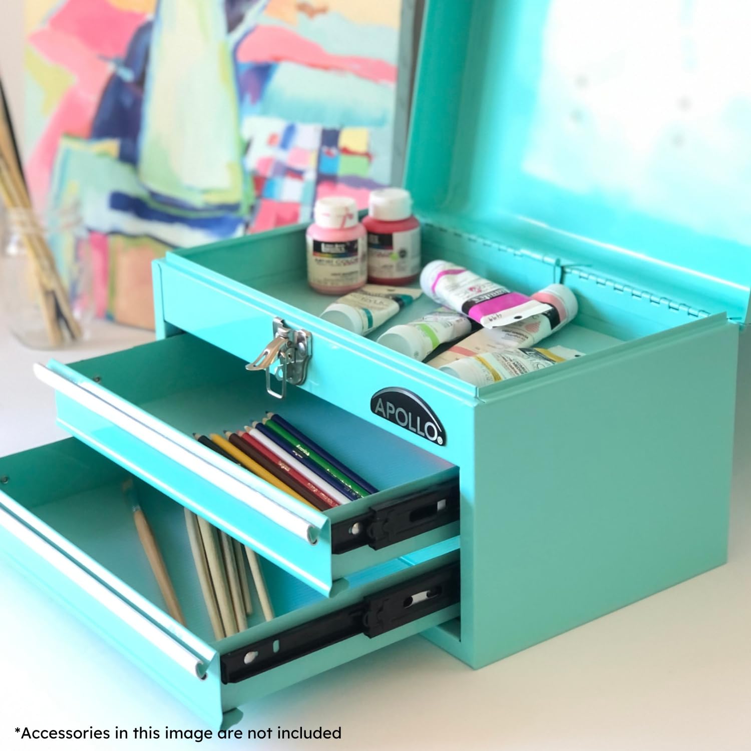 Apollo Aqua Green Steel Tool Box - 14 Inch -3 Apollo Aqua Green Steel Tool Box - 14 Inch -3