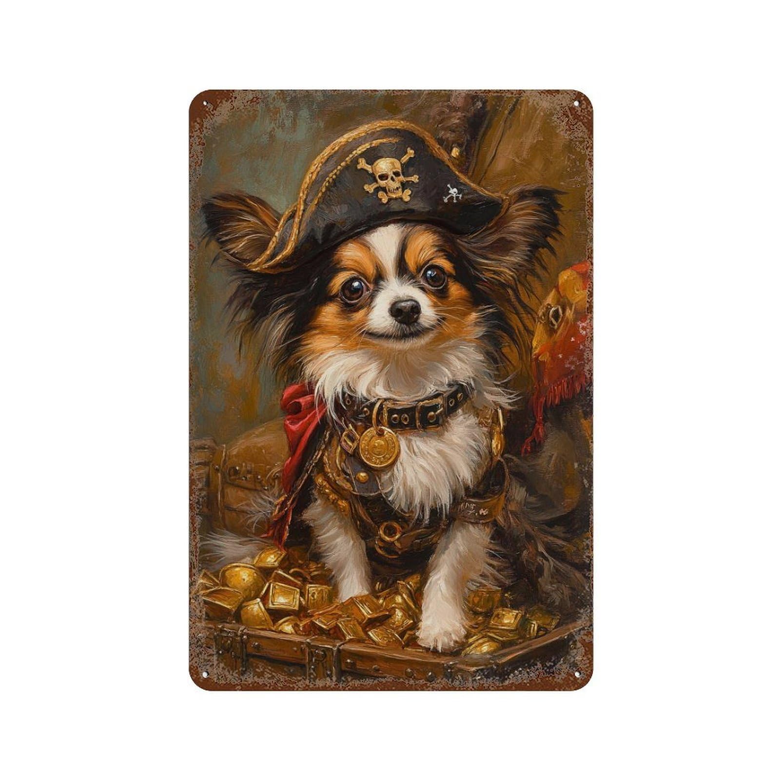 Pirate Dog Treasure Chest-84 Rust Effect Tin Sign 11.8"x7.9", Rustic Home Decor for Cafe, Home Bar And Lounge Decor