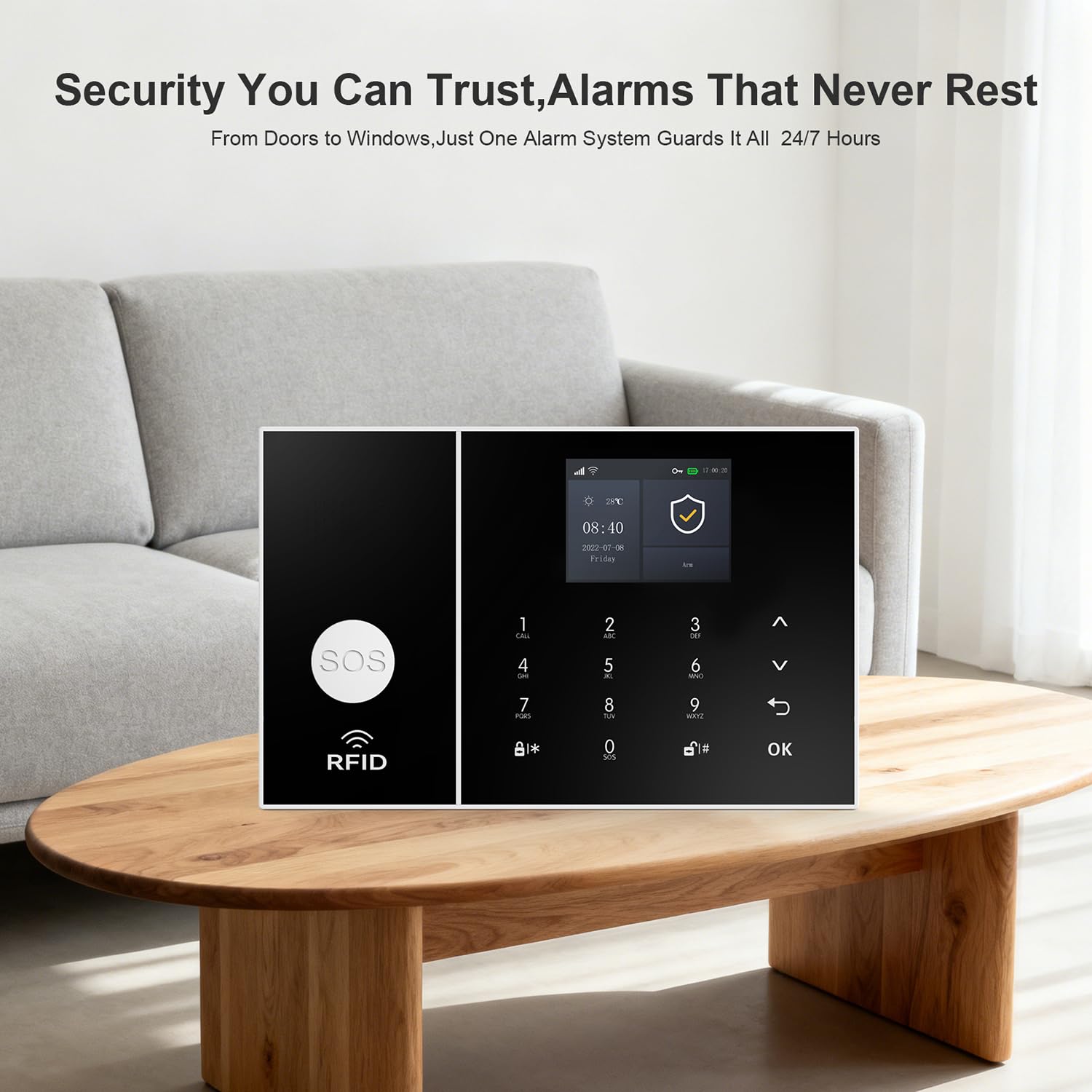 PGST Drahtloses Heim-Alarmsystem,4G+WiFi Sicherheitssystem mit Bedientastatur,Tür-/Fenster-Sensoren, Bewegungsmelder,120dB Alarm-Sirene, Alexa-kompatibel,Ohne monatliche Gebühren