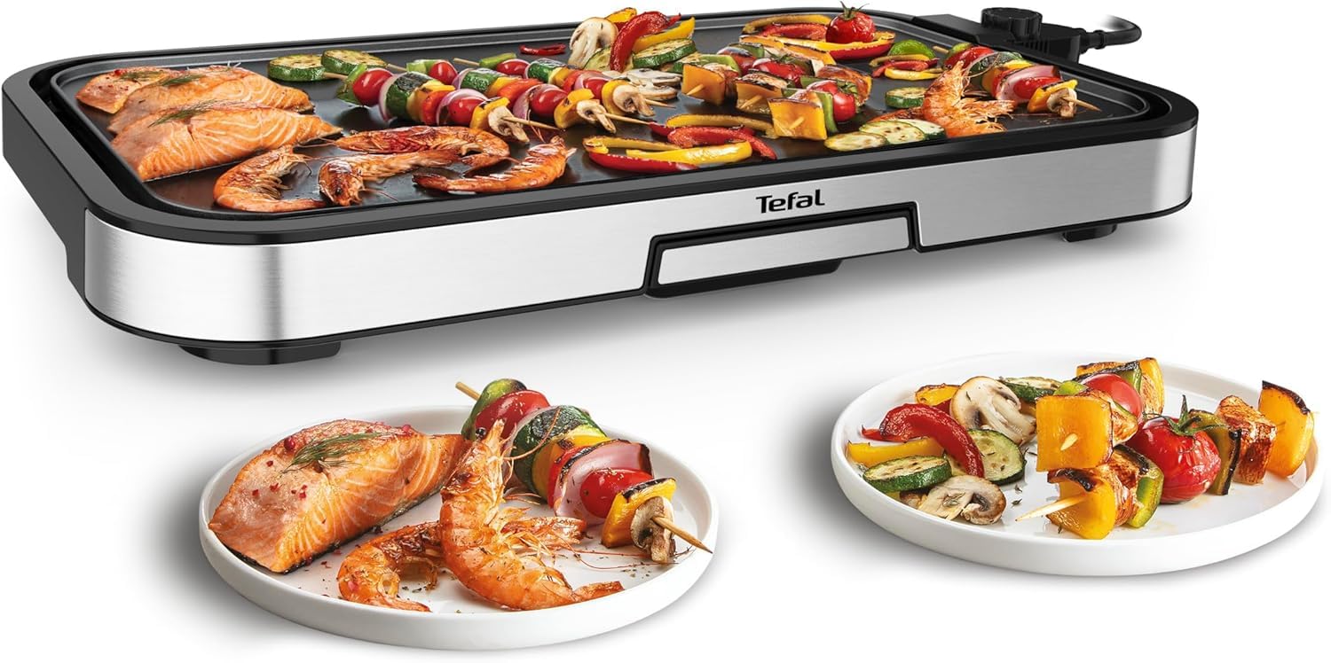 Tefal Giant Plancha XL, Parrilla Eléctrica, 2300W, 5 Ajustes de Temperatura, Superficie XL para 12 Personas, Revestimiento Antiadherente y Calentamiento Uniforme, CB631D10
