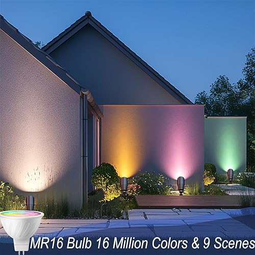 Miniatura 4 de RGB+CCT Iluminación de bajo voltaje para paisaje al aire libre con cambio de color, IP65 impermeable, focos elevados para jardín y patio, focos de