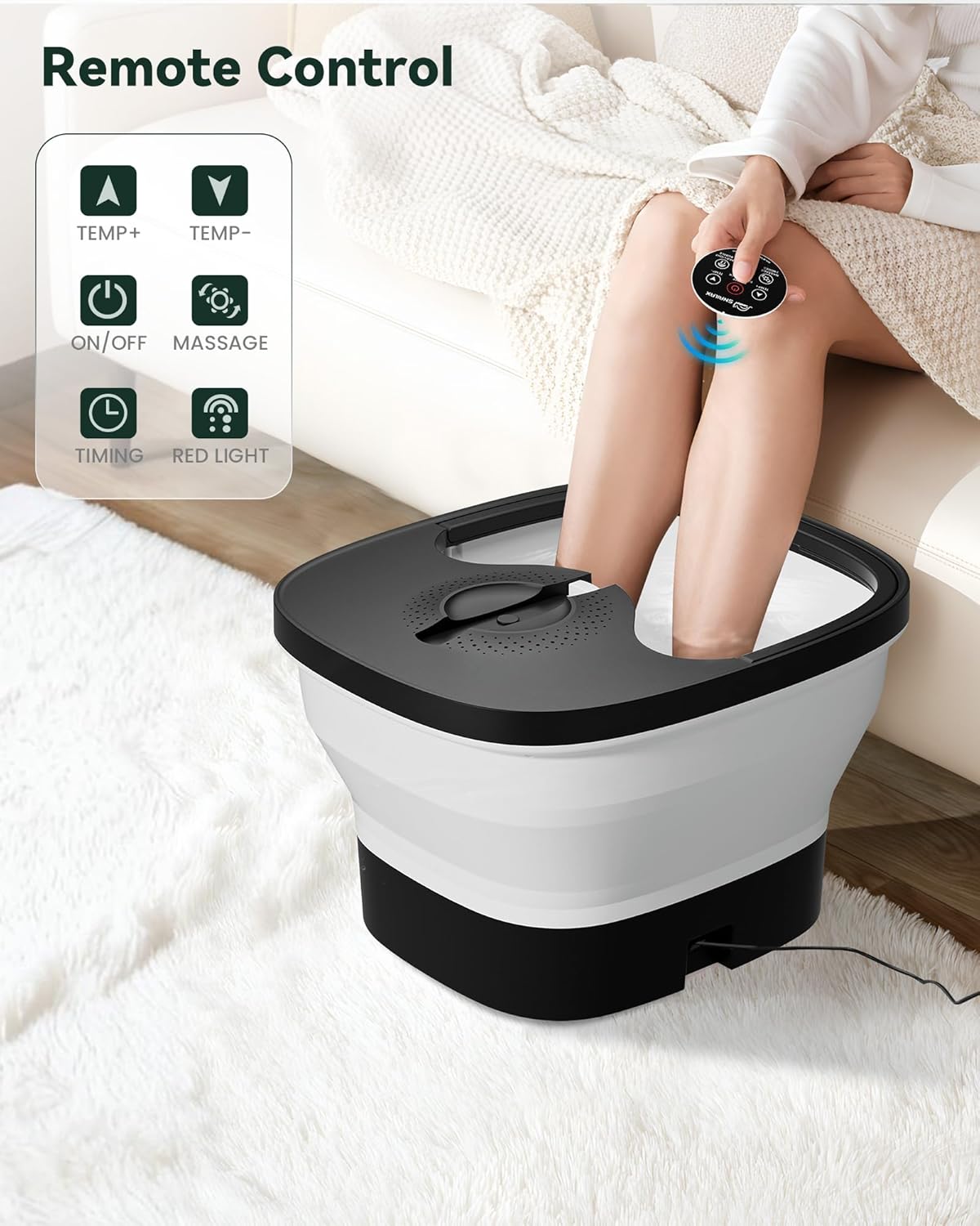 Snailax Foot Spa Bath Massager with Heat, Bubble, Shiatsu Massage Rollers, Remote Control, Temperature Control, Collapsible, Pedicure Foot Soaking Tub - Image 5