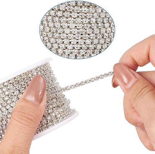 Miniatura 3 de Mega Pet Cadena de diamantes de imitación de latón de 10 yardas, 0.110 in, cadena de copa de cristal transparente para coser flecos, fabricación de