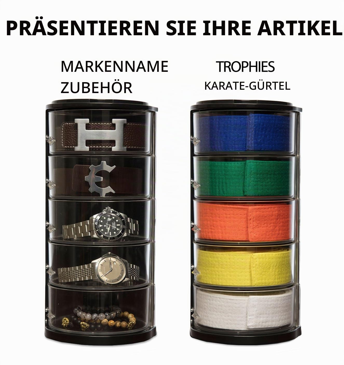 ELYPRO Gürtel-Organizer – Acryl-Organizer und Display für Accessoires wie Gürtel, Schmuck, Uhrenetui, Kosmetik, Make-up-Organizer, Fliegen, Armbänder, Handwerk, Spielzeug Kompakter Schrank-Organizer