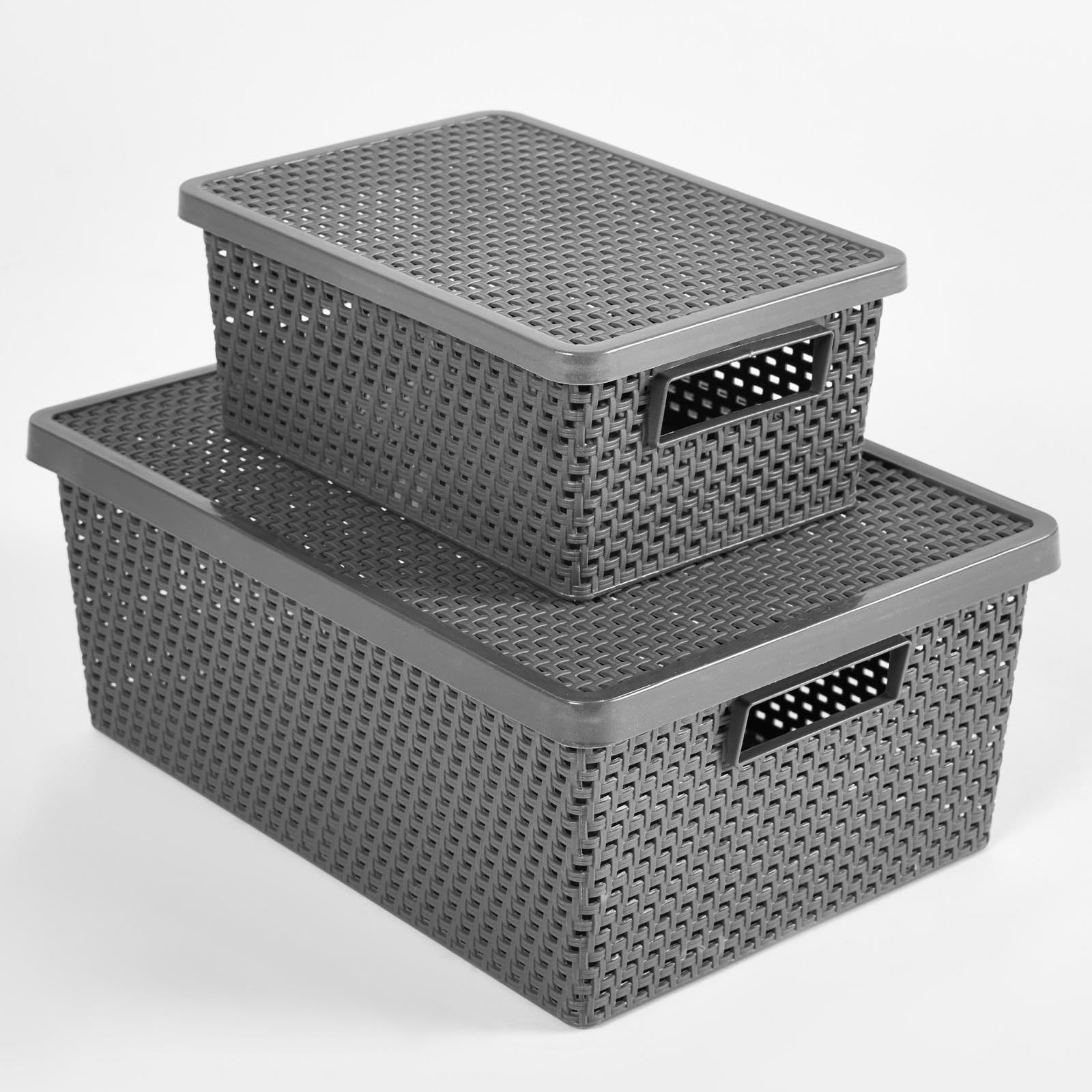 JVL 13-363GY Knit Design Loop Plastic Storage Box 10L, 21D x 29W x 27H ...