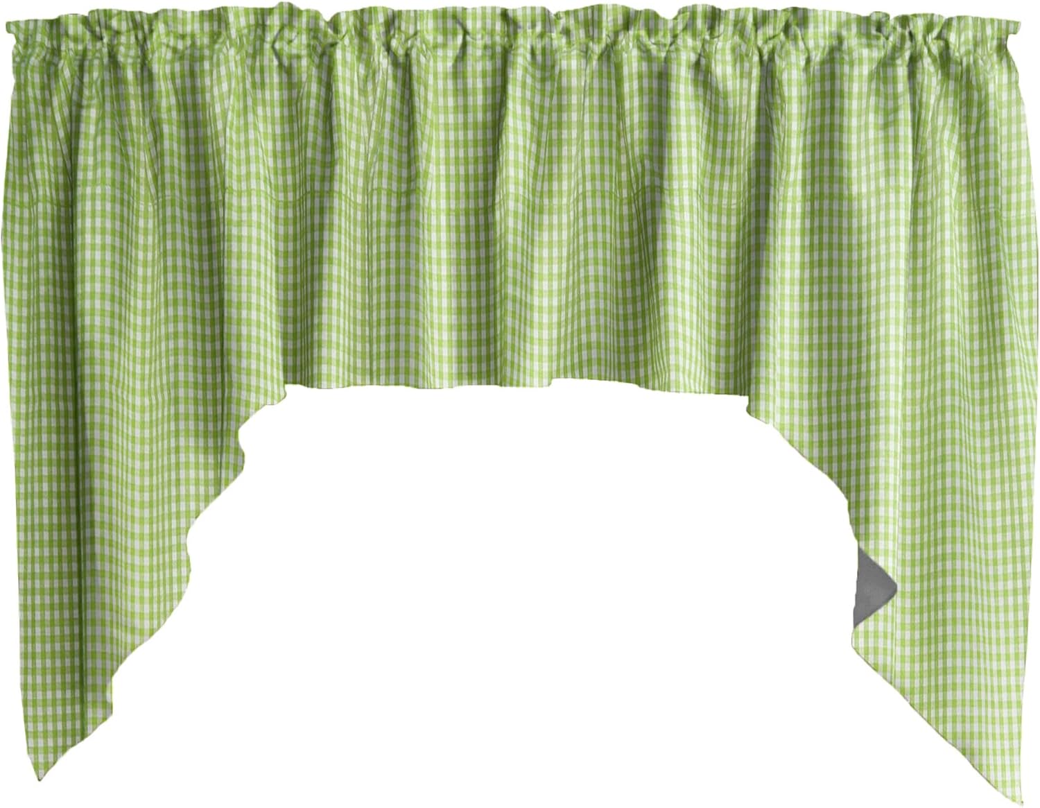 Zen Creative Designs Cotton 1/8inch Gingham Checkered Print Swag Cotton Window Valance Home Décor Bedroom Nursery Kitchen Window (Lime Green)