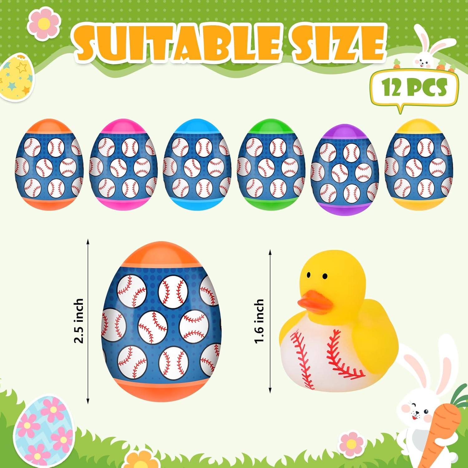 Civaner 48 Pcs/24 Sets Baseball Easter Eggs with Rubber Ducks Toys for Kids Sports Egg Hunt Party Favors Prefilled Easter Baseball Stuffer Gifts for Sports Eggs Fillers Classroom Event Prizes