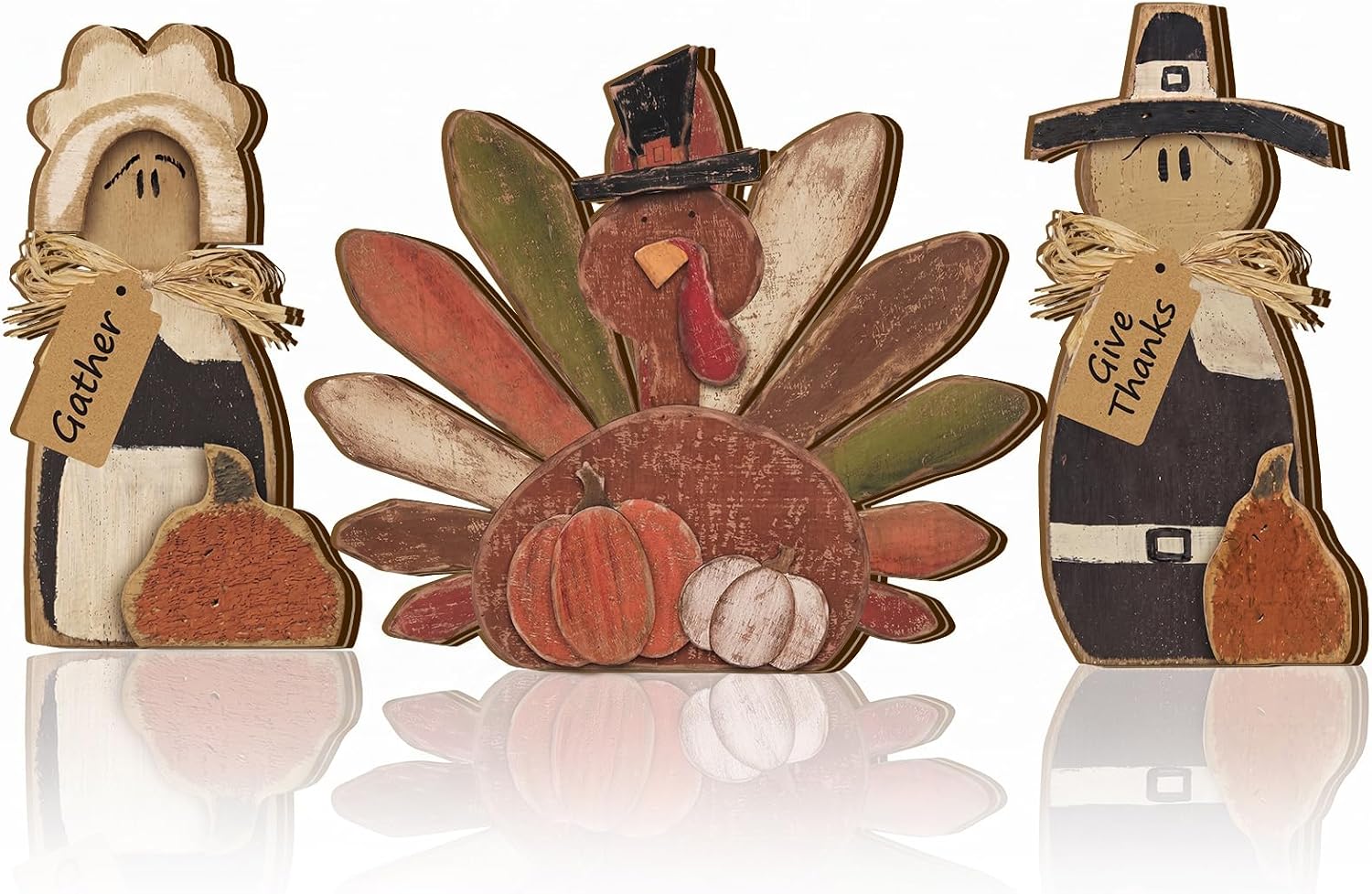 Cinnvoice 3 Pcs Fall Decorations Thanksgiving Pilgrim Turkey Tabletop Signs