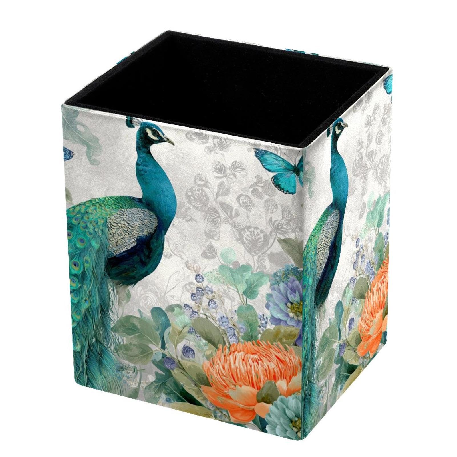 VAPOKF Pencil Holders for Desk, Peacock Printed Pen Holders Pen Pot Makeup Brushes Storage Desktop Stationery Supplies Organiser for Home Office