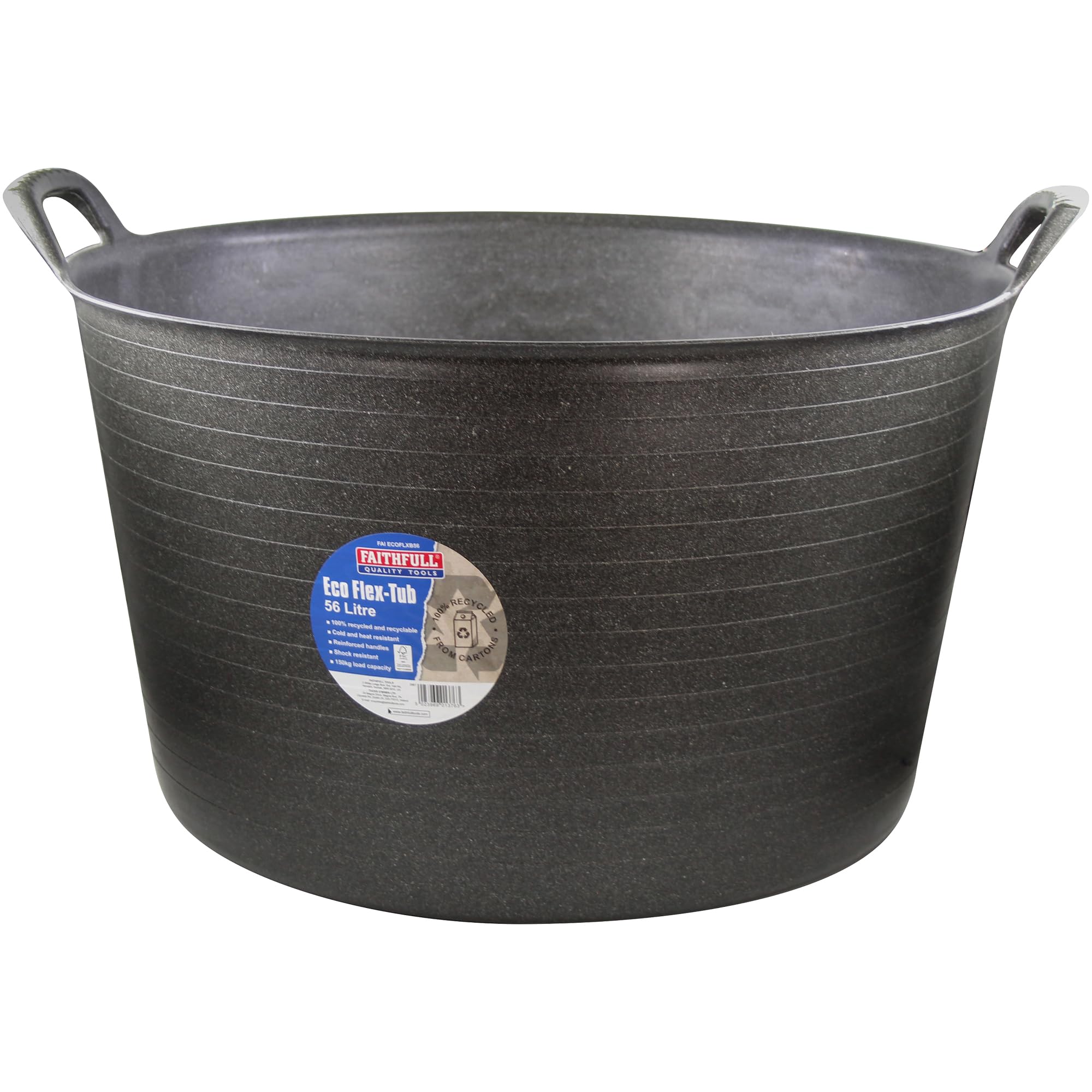 Faithfull Eco Flex Tub, Multi-Purpose, Durable & Sustainable Flexible Bucket with Reinforced Handles – 56 Litre (12gl), Black