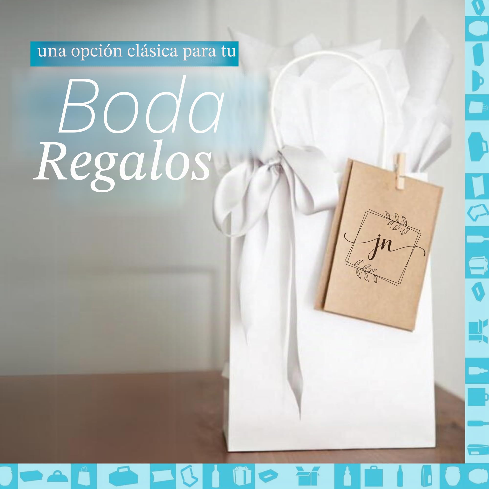 100 Bolsas de Papel Kraft Blanco con Asas 25x10x32 cm – Bolsas de Regalo y Compra para Tienda, Bodas y Fiestas | Espirito Rebelde