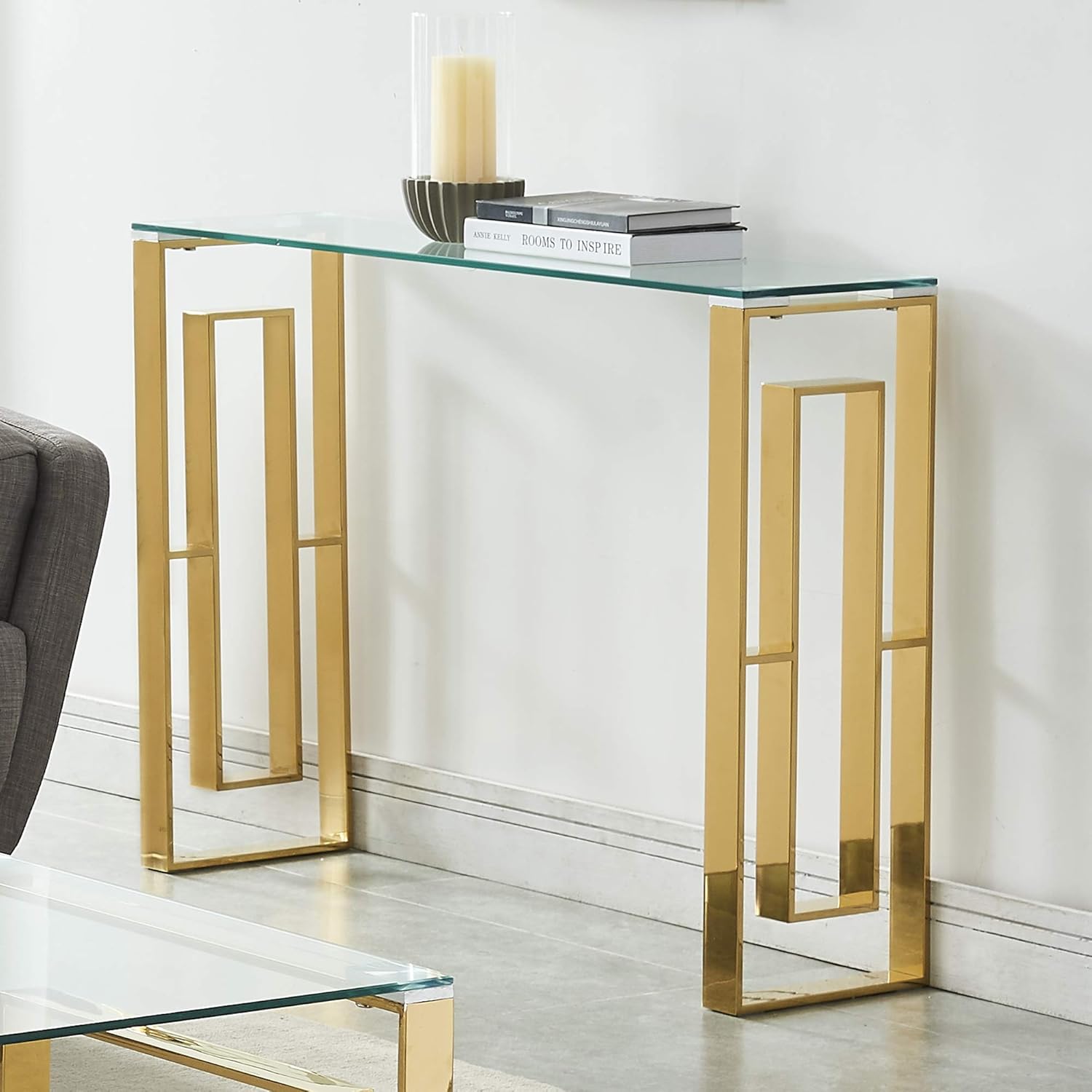 Nspire Stainless Steel & Glass Console/Desk in Gold