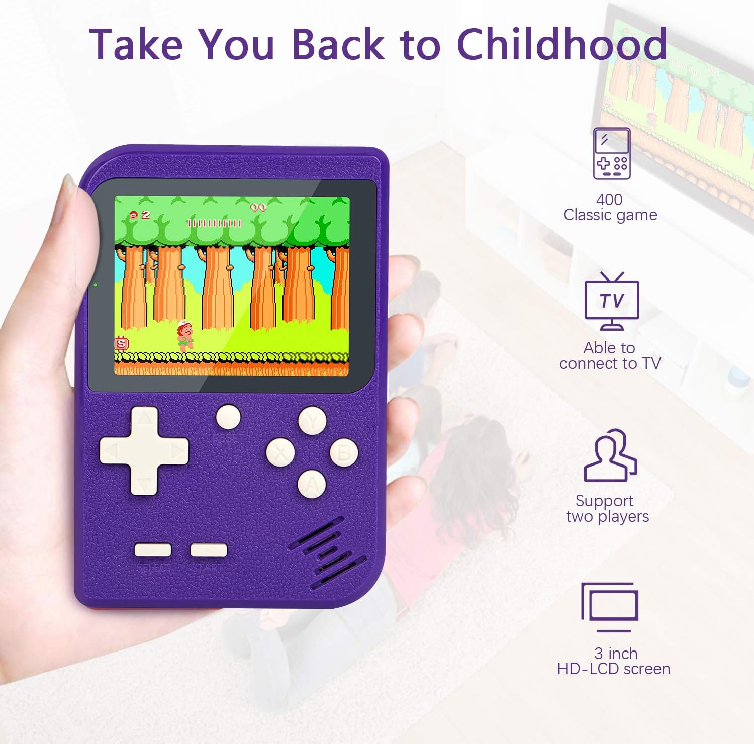 Retro Handheld Game Console with Protector Case, 400 Free Classical FC Games Support for Connecting TV & Two Players, Portable Video Game Gifts for Adults & Kids 8-12 90s Retro Toys