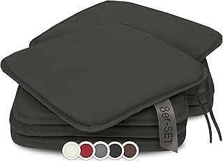 ZOLLNER 8er Set Sitzkissen in 38x38cm - gemütliche Stuhlkissen mit Bindebänder - waschbar bis 30°C - in grau - Oeko Tex® Zertifiziert