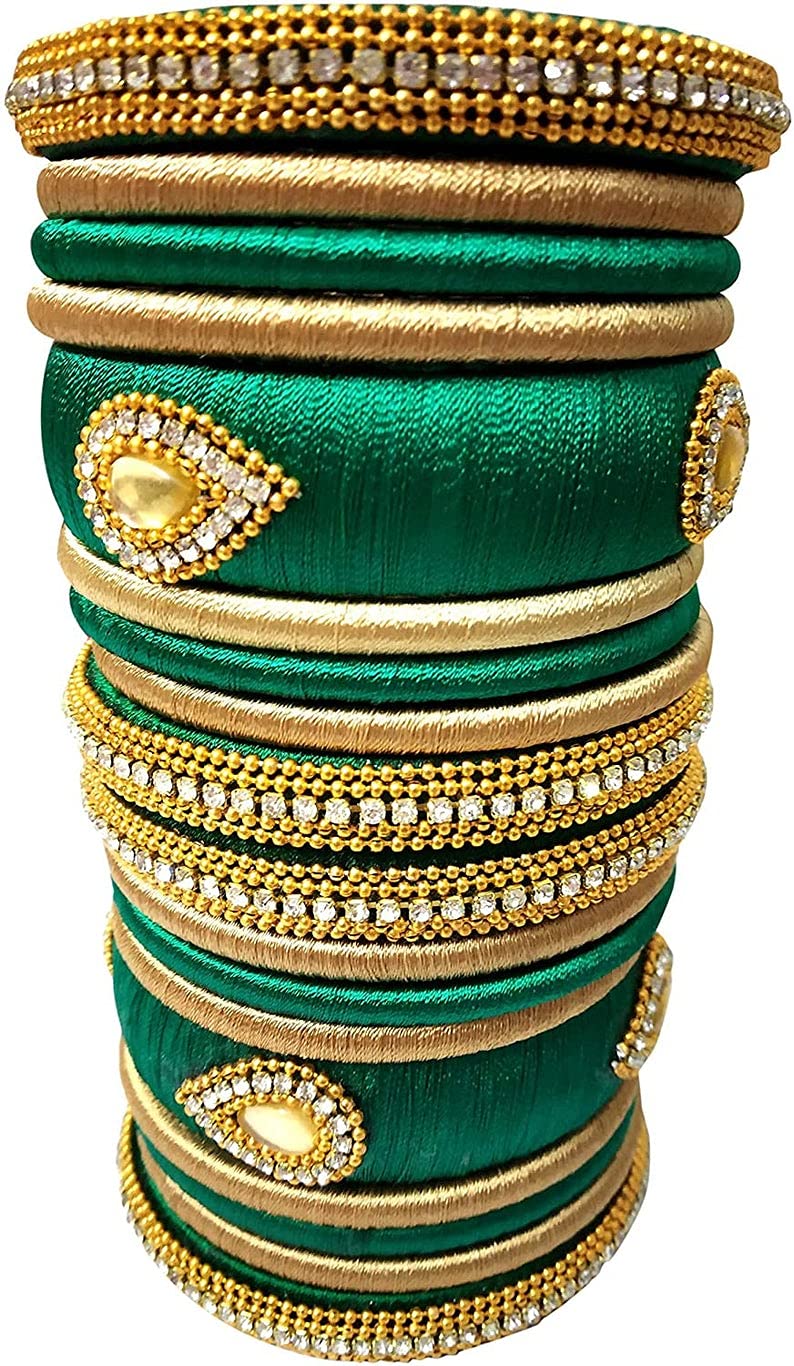 18 pcs. Both hand Green color for Bridal Silk thread bangles gift for her/Ethnic/traditional Jewelry Lightweight and eye catching jewelry