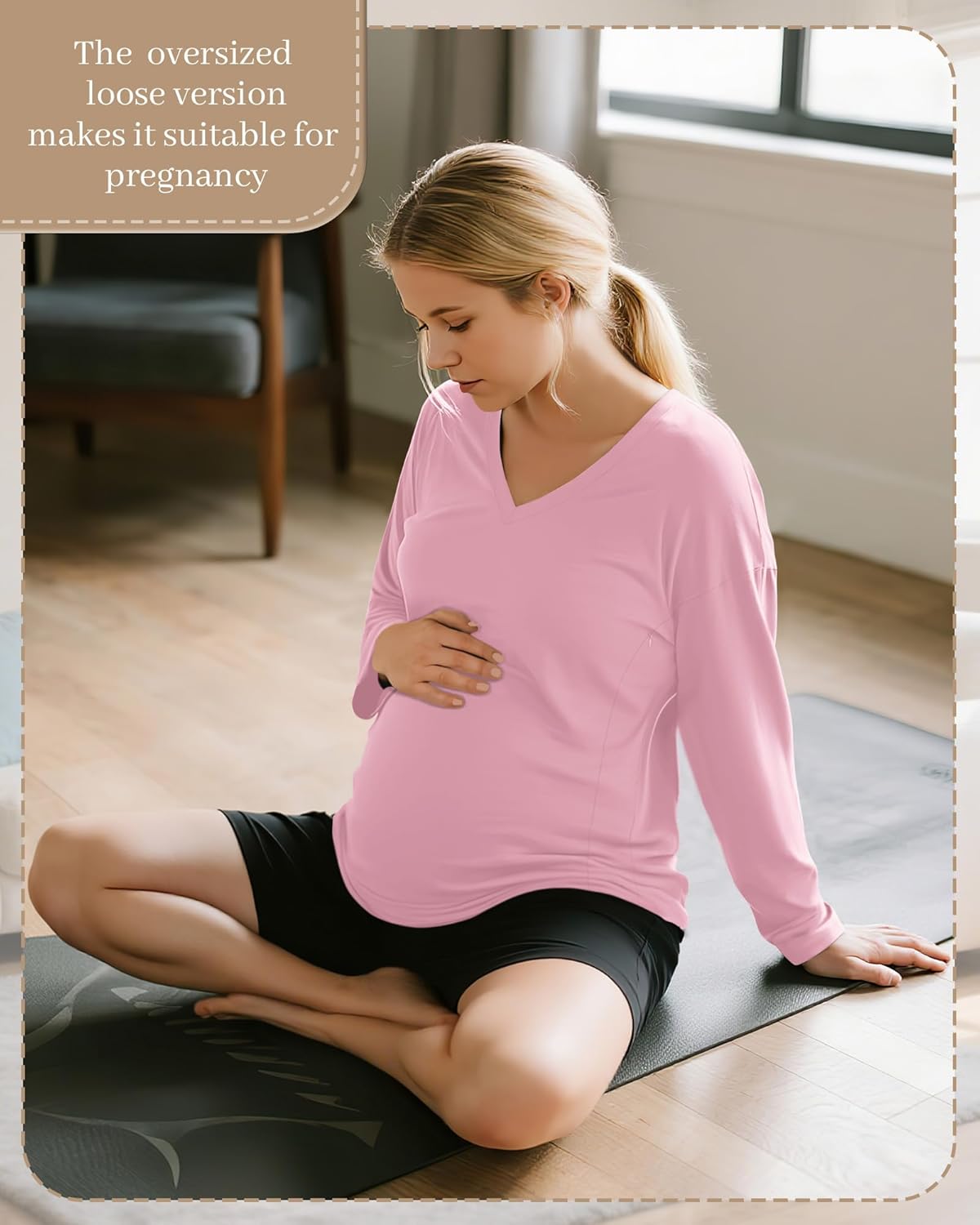 3 Pack Women's Oversize Nursing Shirts for Breastfeeding with Hidden Zippers Loose Fit Long Sleeve Maternity Tops(Pink, Apricot, Light Brown,Medium) - Image 4