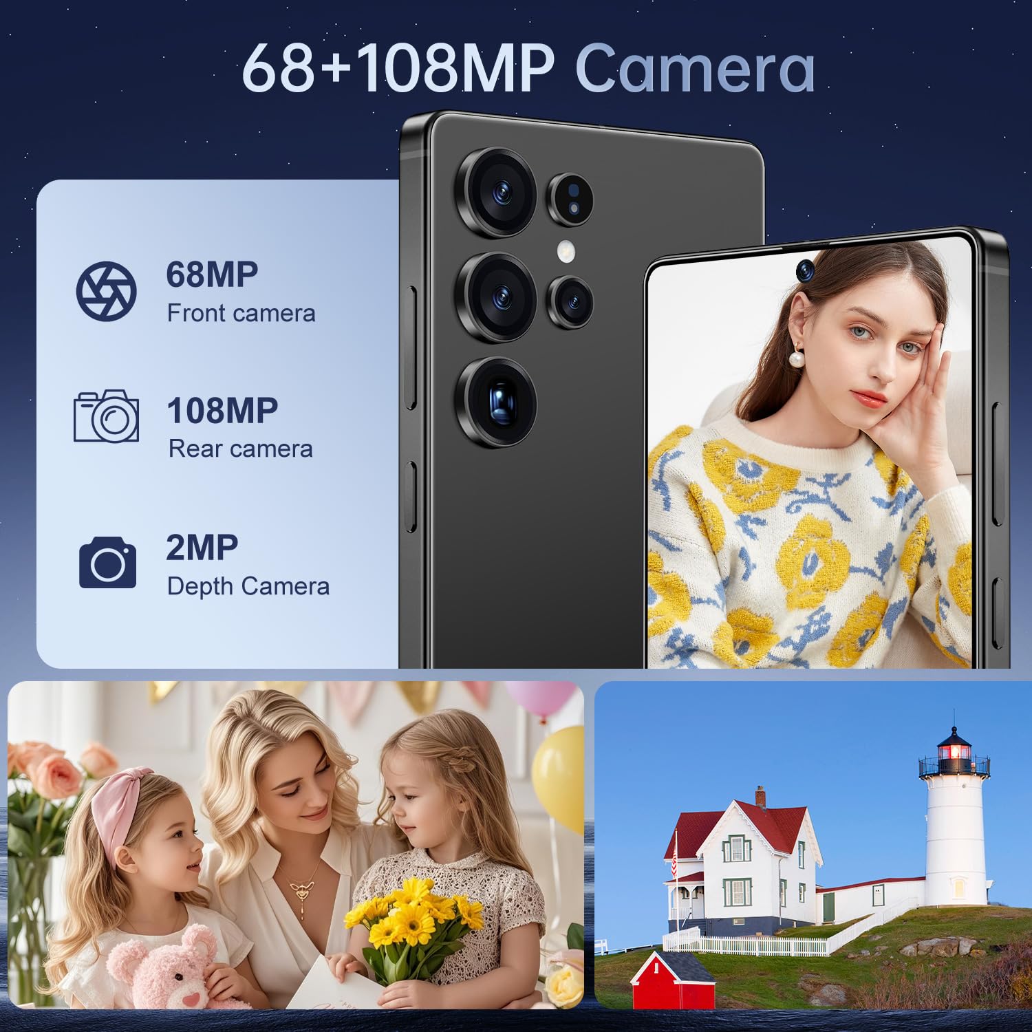 I25 Ultra Smartphone 16GB+512GB Android 14 Smartphone, 6.99" FHD+ Display, 7000mAh Battery, 108MP+68MP Dual Camera, Built-in Pen Stylus, Fast Performance Large Memory (Blue)