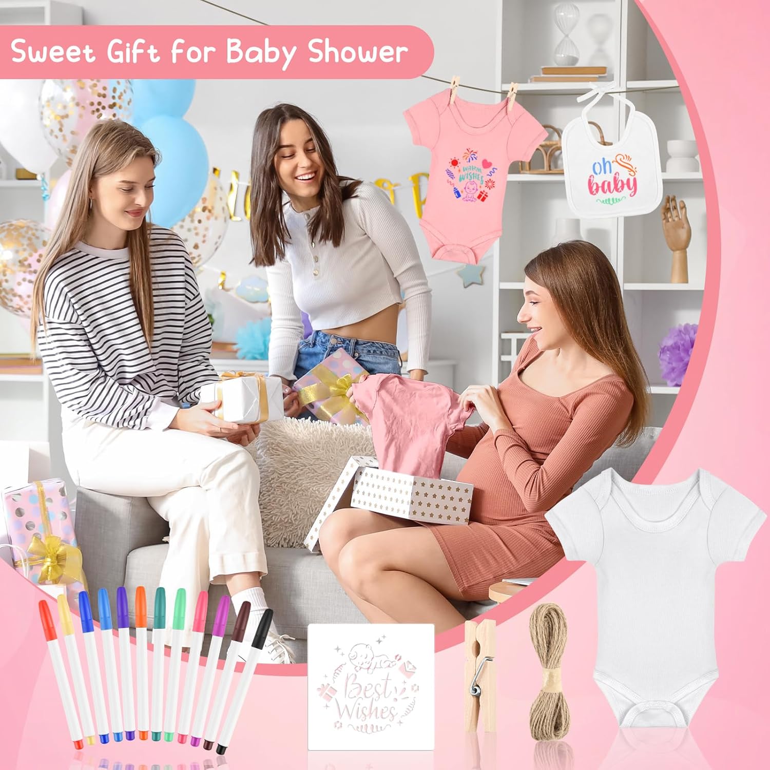 60/110/220 Pcs DIY Baby Bibs Bodysuit Set Baby Shower Game White Baby Bibs White Newborn Bodysuit for Baby Shower