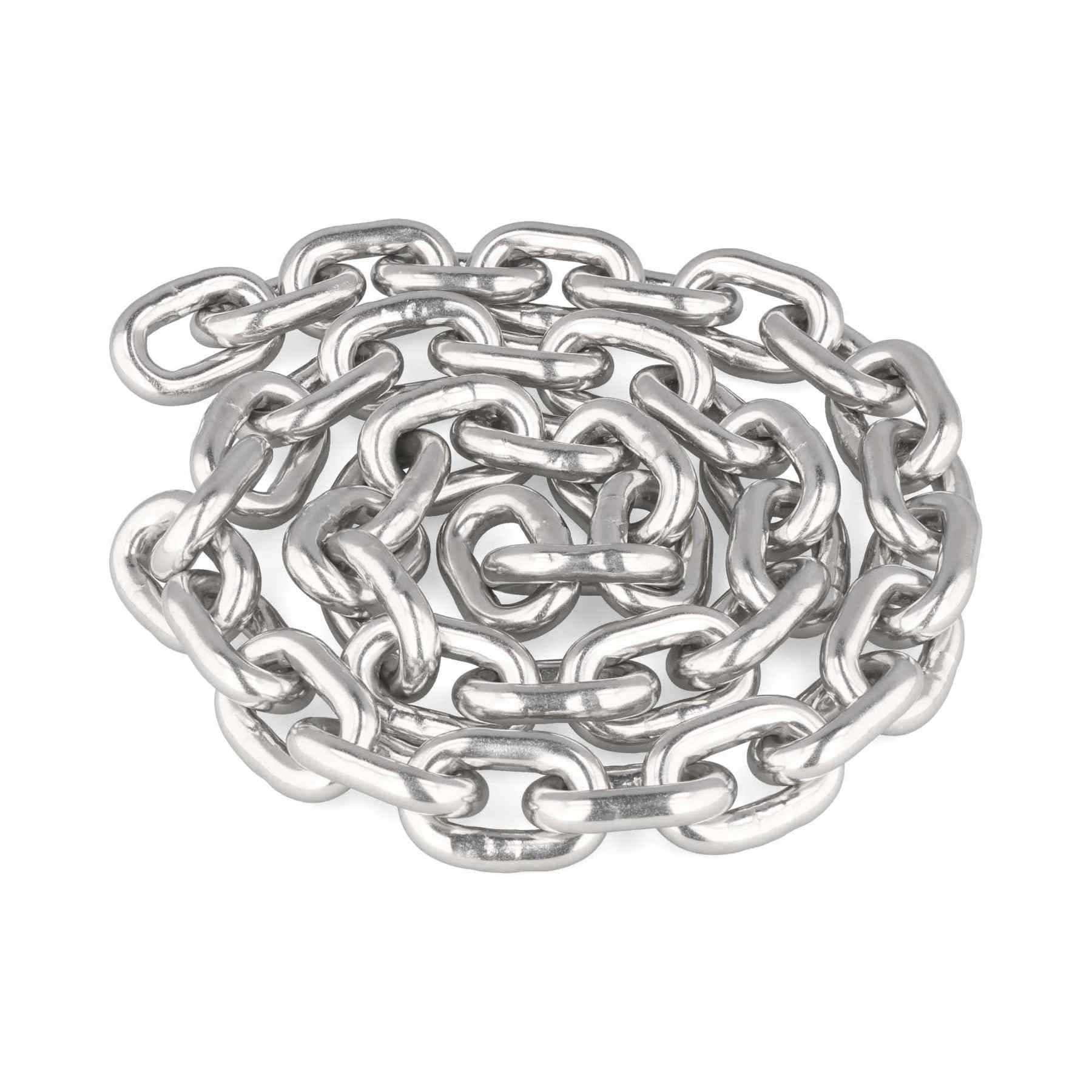 SCREW REBEL 8,0 mm starke Edelstahlkette A4 rostfrei, Gliederkette 3 m lang, kalibriert, Hebekette kurzgliedrig DIN 766, Zugkette, Rundstahlkette V4A mit 3 Meter Länge