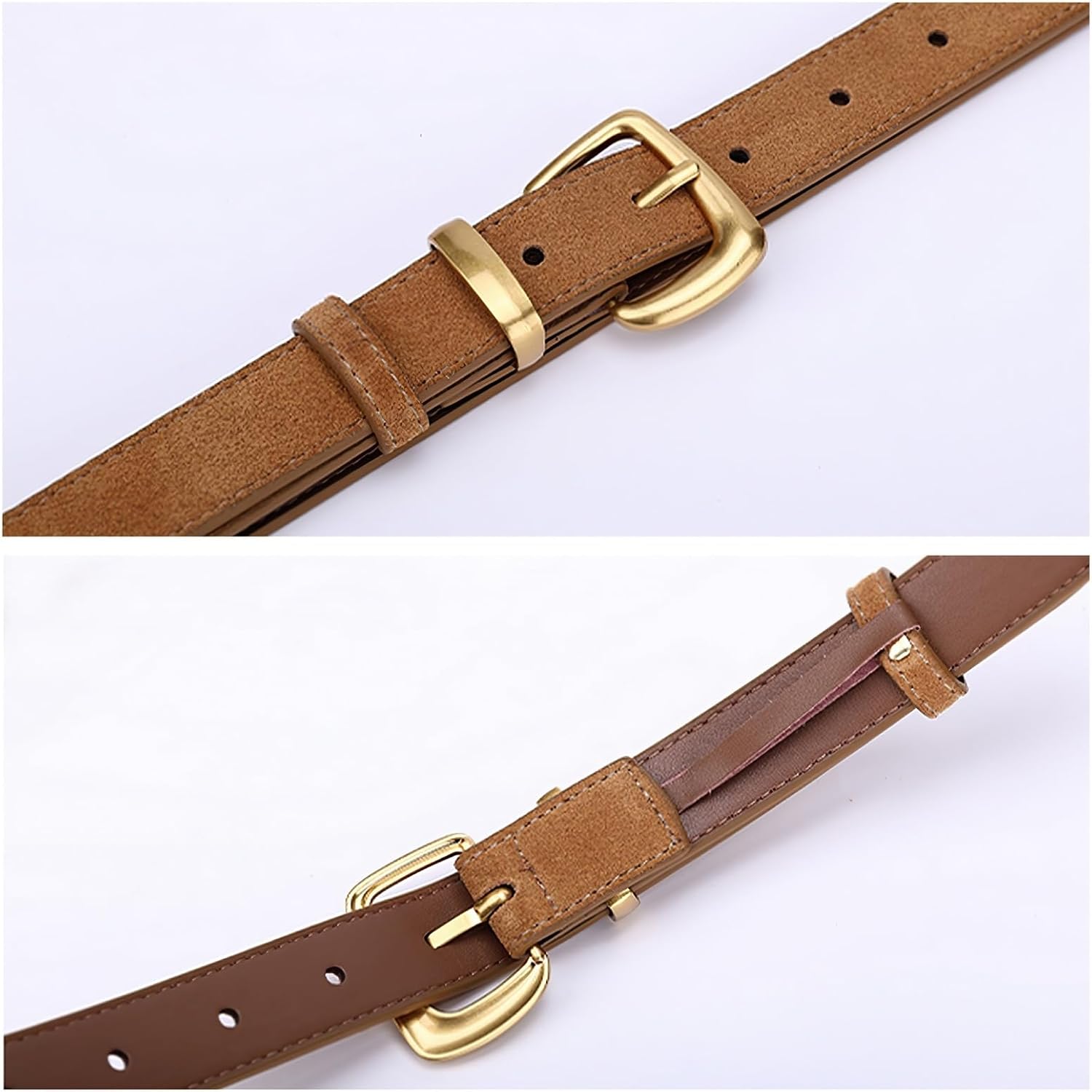 Women Suede Genuine Leather Belt for Dress Jeans Pants Fashion Gold Buckle Ladies Waist Belts - Image 6