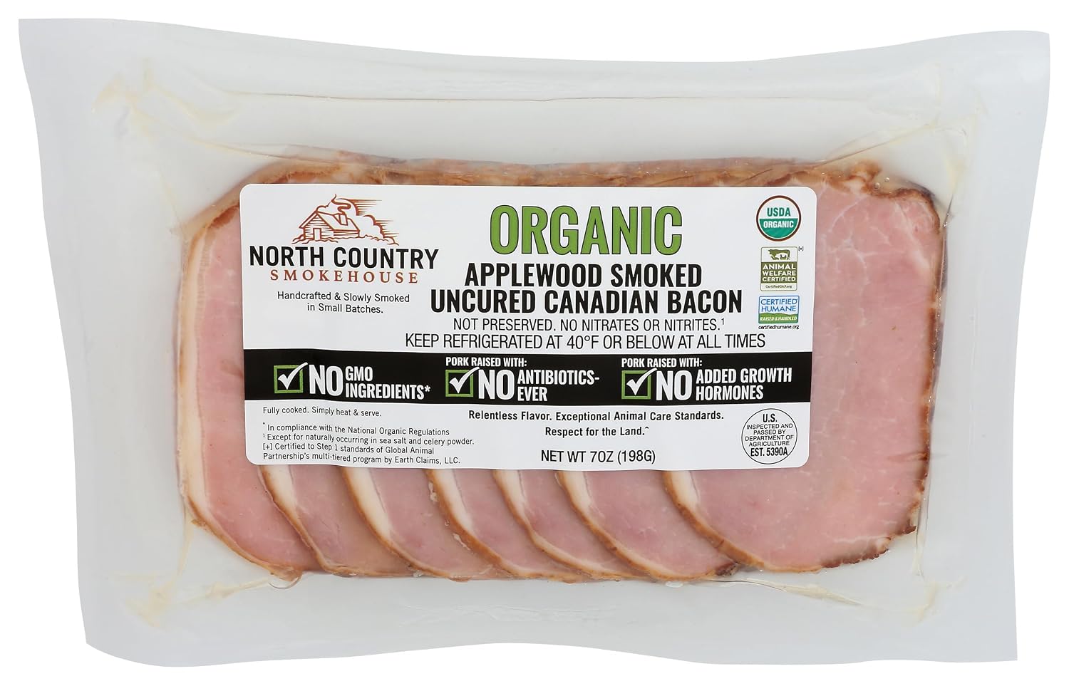 North Country Smokehouse, Organic Uncured Canadian Applewood Smoked Bacon, 7 oz