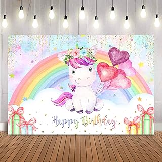 Unicorn Birthday Backdrop Rainbow Magical Unicorn Birthday Background for Newborn Girls Princess Birthday Theme Party Backdrop Cake Table Banner (7x5ft)