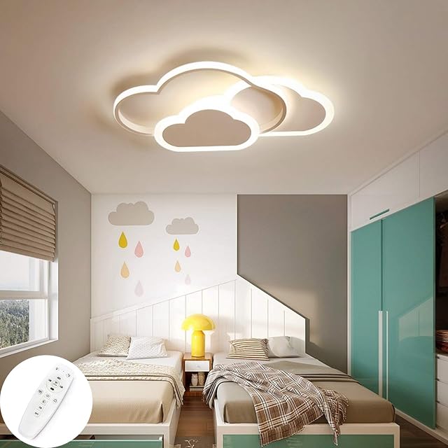 GUANSHAN 3D Ceiling Light Led Creative Clouds Intelligent Regulation Stepless Dimming Ceiling Lamp Lighting for Boys Girls Bedroom Kindergarten with Remote Control, 32W