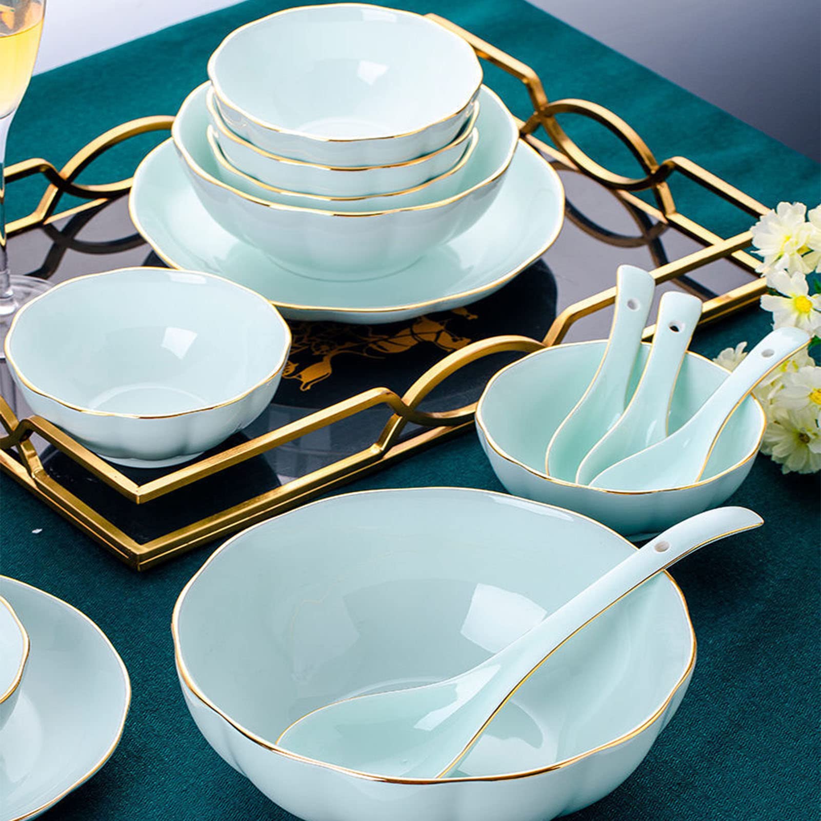 Set di stoviglie in porcellana, set di piatti e ciotole in ceramica da 32 pezzi, set di piatti in porcellana cinese Jingdezhen
