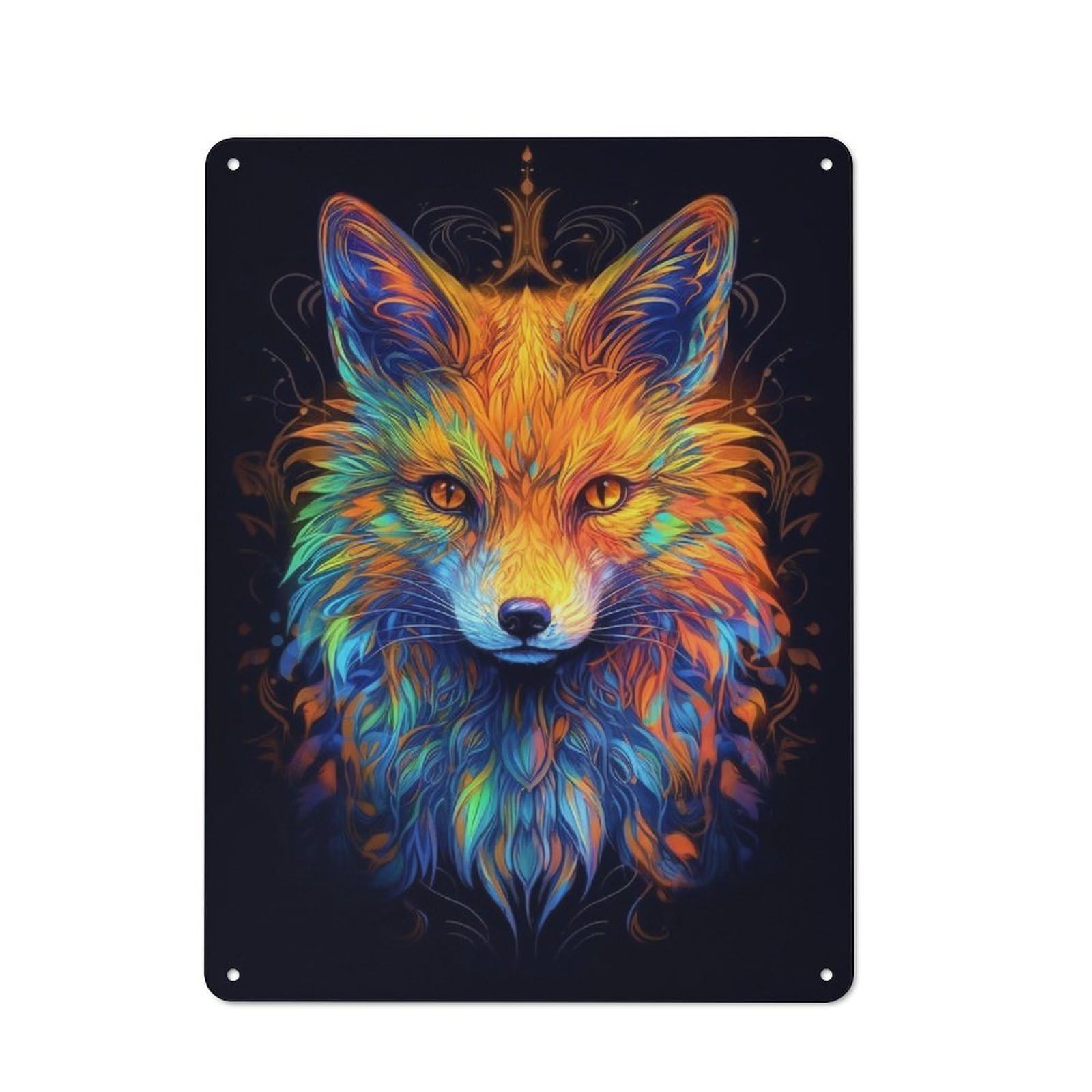 Junmoney Red Fox Potrait Abstract Vintage Metal Plaque 40X30cm Featuring For Garage Wall, For People Furnishing A Garage