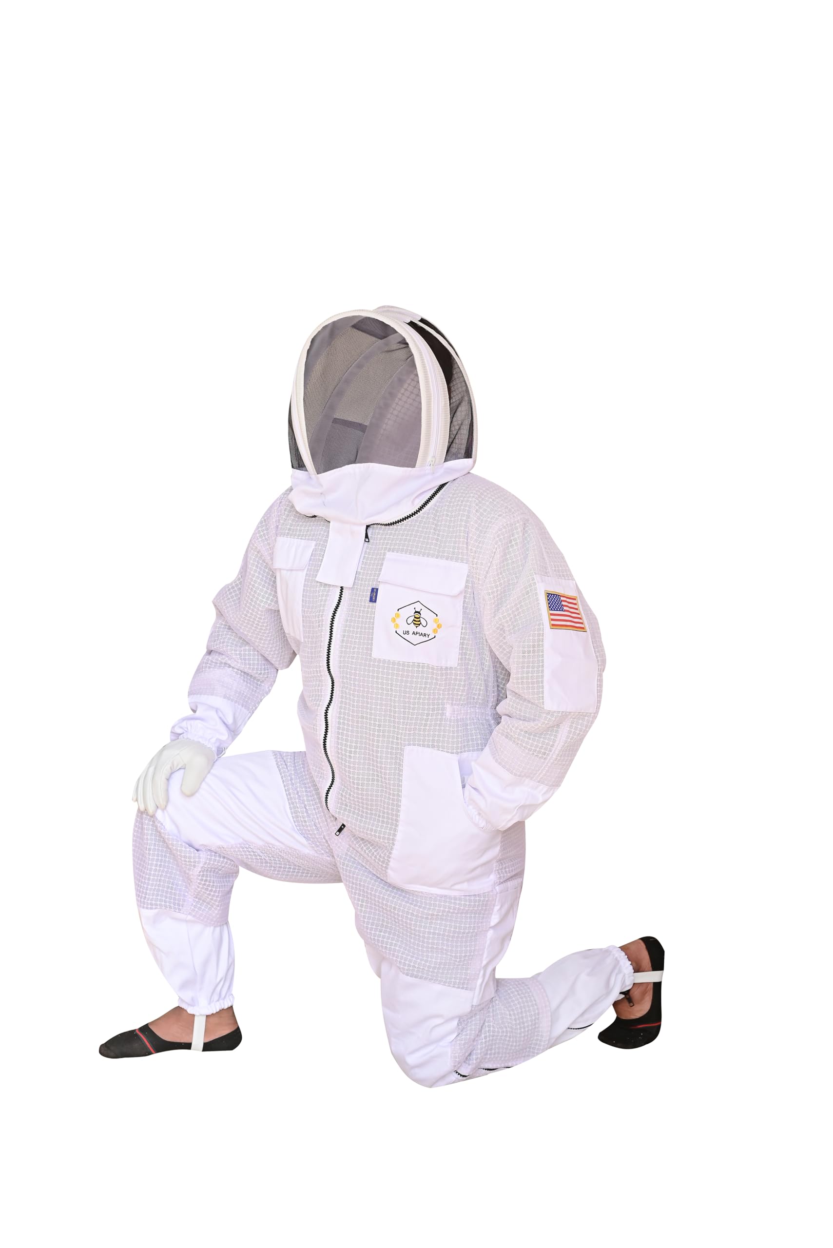 Traje de abeja de 3 capas con velo de esgrima y velo redondo, un par de guantes a prueba de picaduras, traje de apicultura ventilado, 2 velos