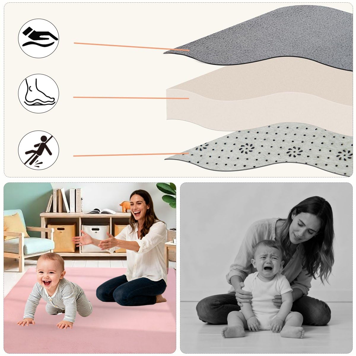 Tappeto Gioco Bambini Acolchado 2 cm Extra Spesso, Antiscivolo, Ideale per Pavimenti e Box Neonato, Palestra Neonati, Tappeto Tummy Time Neonati Rosa, 200 x 250 cm