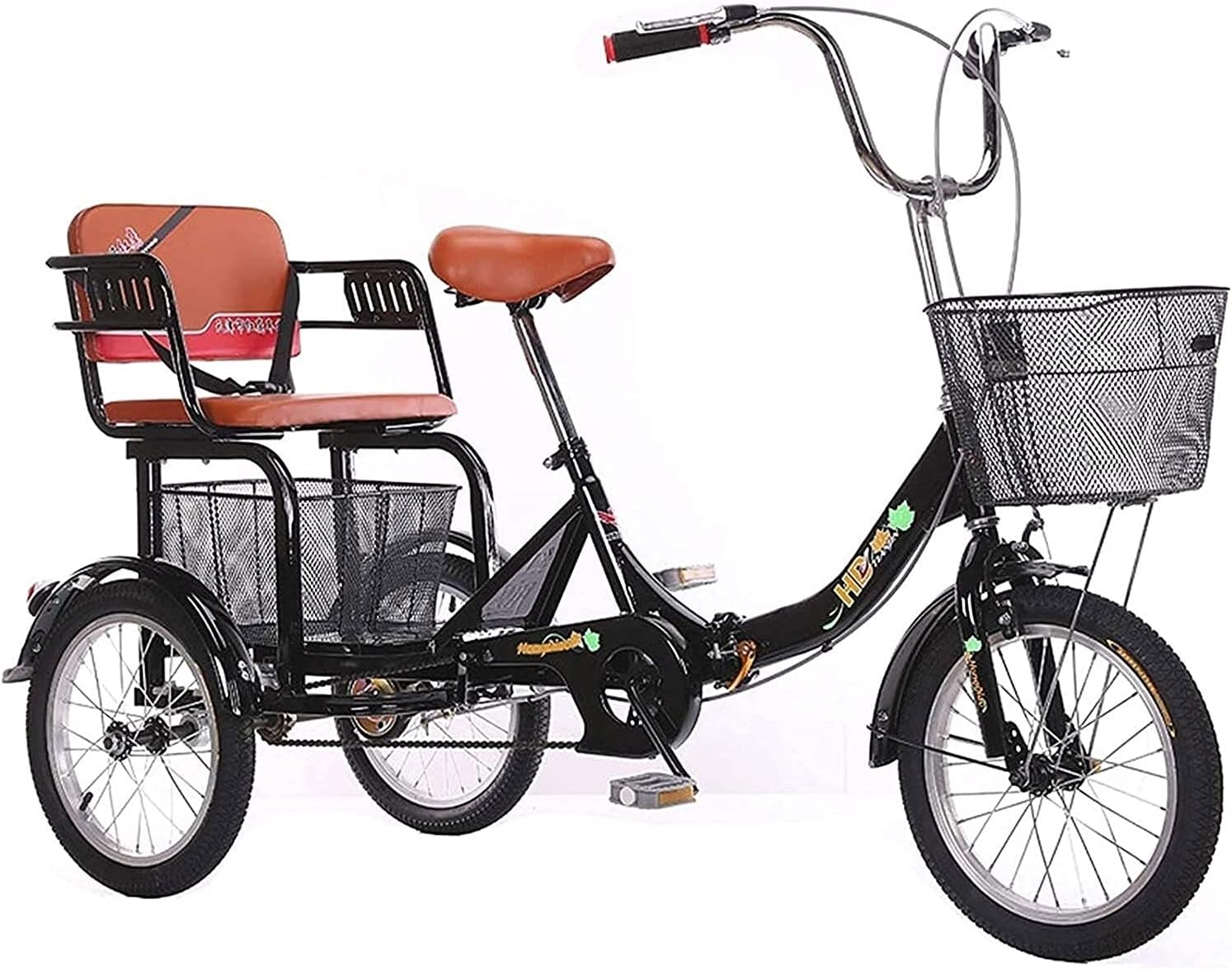 Comfort Three-Wheeled Bicycles for Seniors Foldable Tricycle 16'' Wheels 1-Speed Trike 3 Wheels Colorful Bike with Shopping Basket Portable Bicycle for Adults Exercise Picnic
