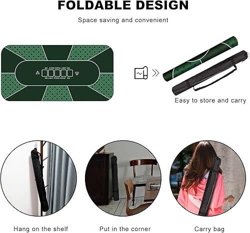 Miniatura 41 de YUZPKRSI Texas Hold'em - Tapete de póquer para 6 jugadores, repelente al agua, portátil, con bolsas de transporte gruesas para juegos de póquer, 47