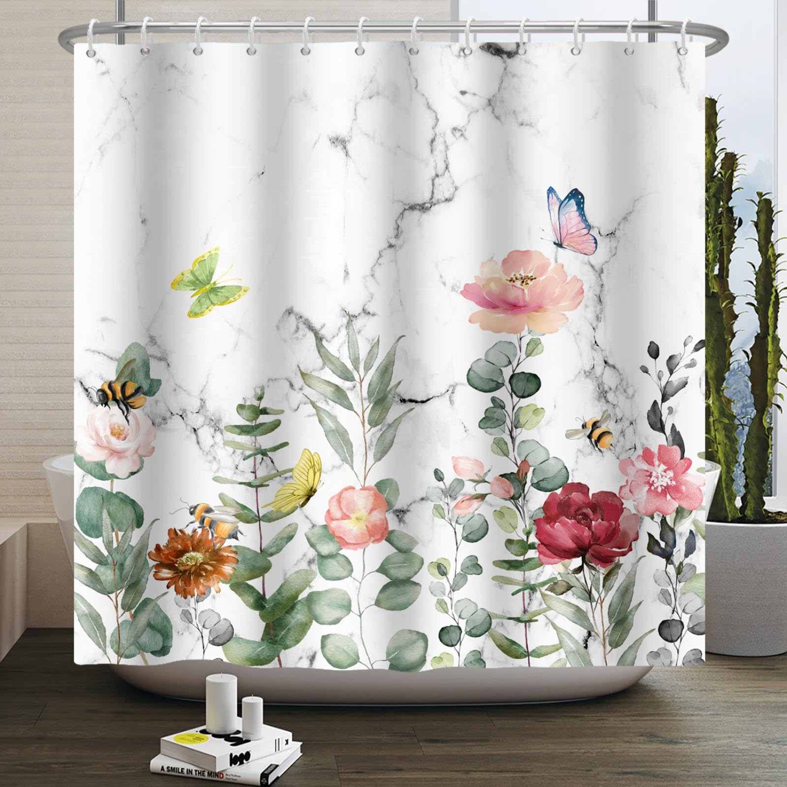 Rideau de douche floral boho luxe imperméable en polyester 120x200cm pour baignoire chic