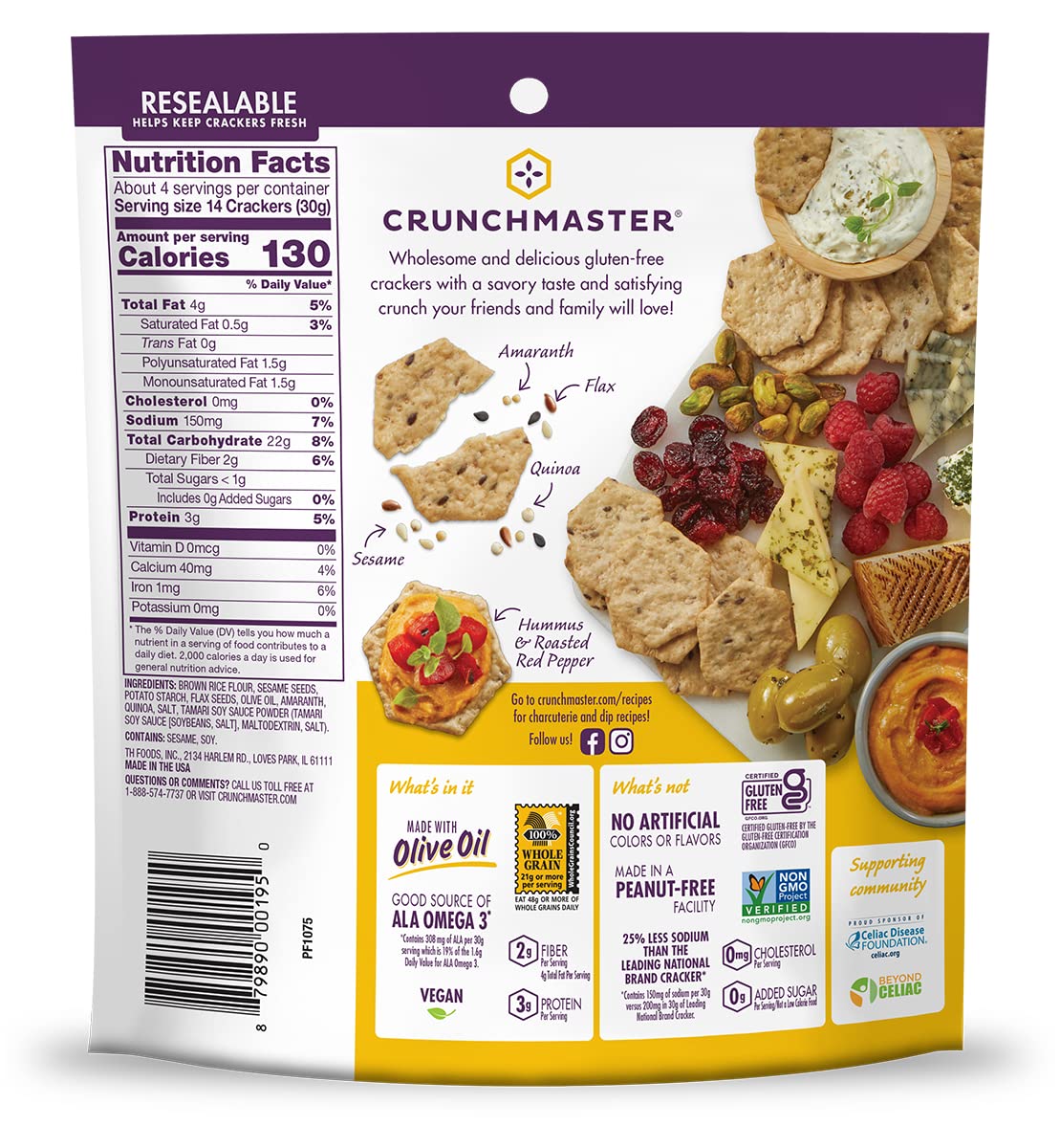 Crunchmaster Gluten-Free Multi-Seed Original Crackers, 4oz. (Pack of 6)