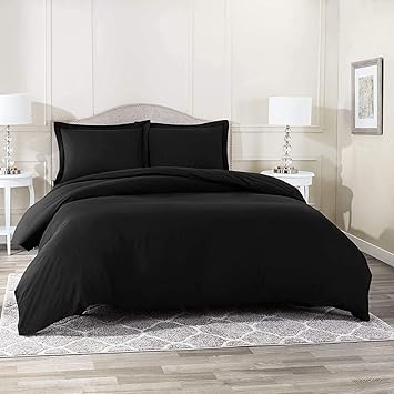 Luxury Soft 1500 Thread Count Heavy Egyptian Cotton Solid Pattern 3-PCs Duvet Cover Set with Zipper Closure (King/California King, Black)