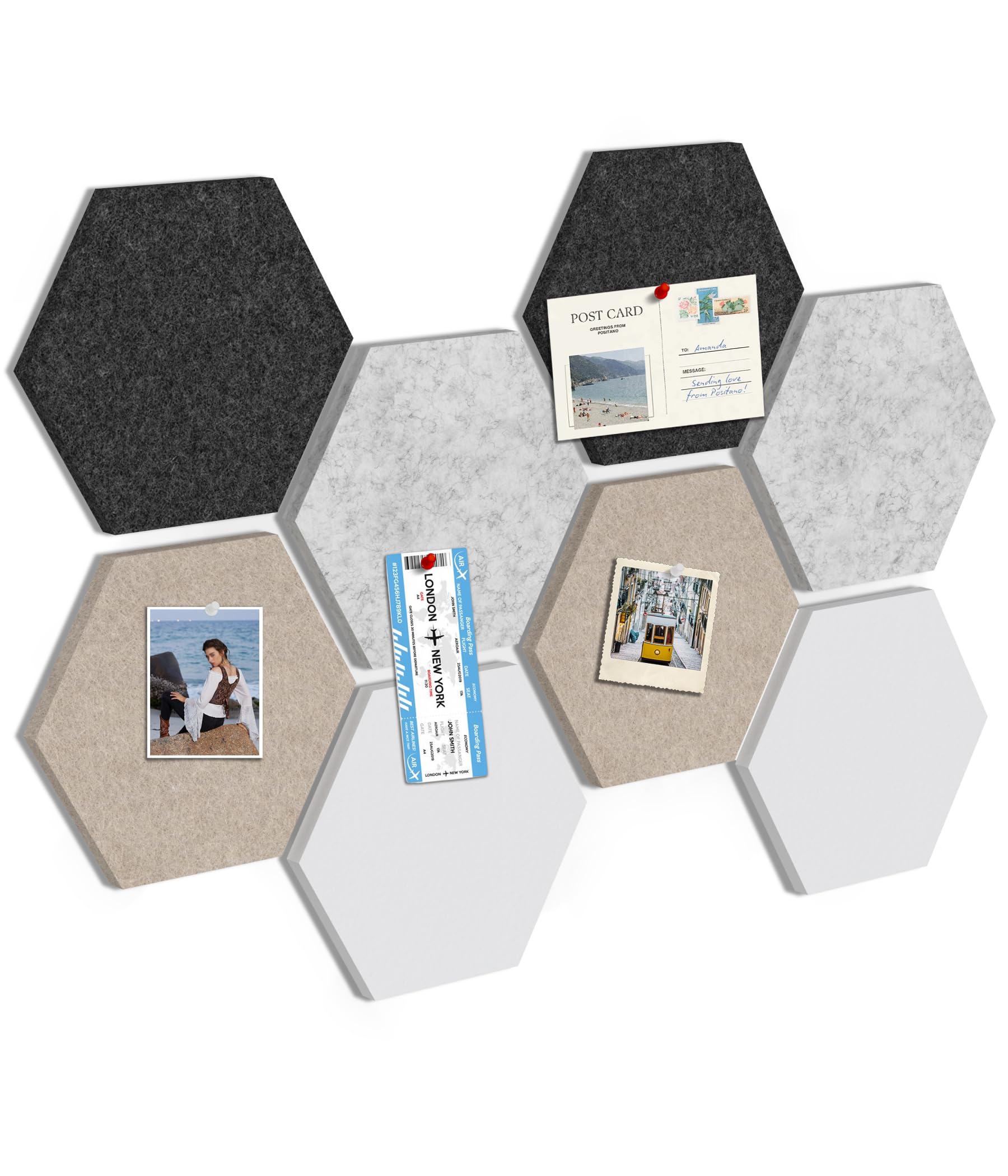 Toptople Large Hexagon Cork Board for Office, 8-Pack Felt Pin Board Tiles for Walls, Bulletin Notice Board with Push Pins for Photos, Linen Stone