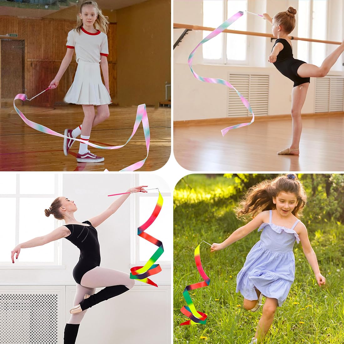 Nastro Ginnastica Ritmica Bambina 2 Metri Rosa con Maniglie - Kit Danza per Allenamenti e Spettacoli