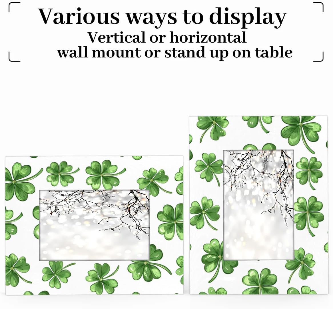 St.Patrick's Day Shamrocks Leaves 8x10 Picture Frame Wood Frame Vertical and Horizontal Wall Hanging Display Pictures 5x7 with Mat or 8x10 Without Mat