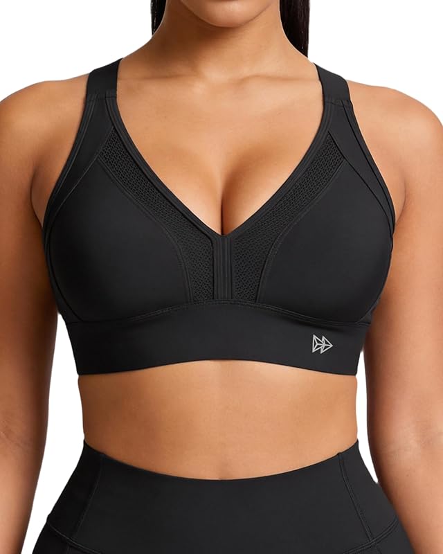 High Impact Sports Bra for Women, V-Neck Adjustable Cross Straps