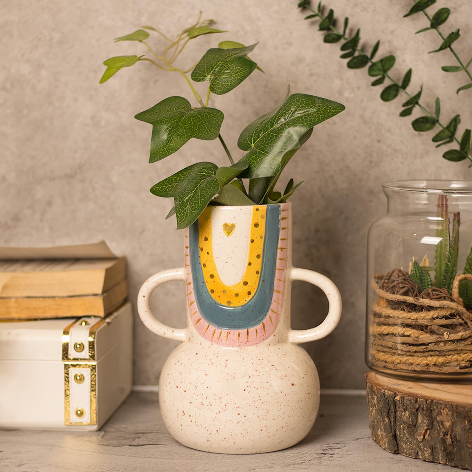 Market99 Multicolor Ceramic Vase | Antique Design Flower Holder for Home Decor, Bedroom, Office, Living Room, and Dining Area | Aesthetic Centrepiece for Table Decoration-image-5
