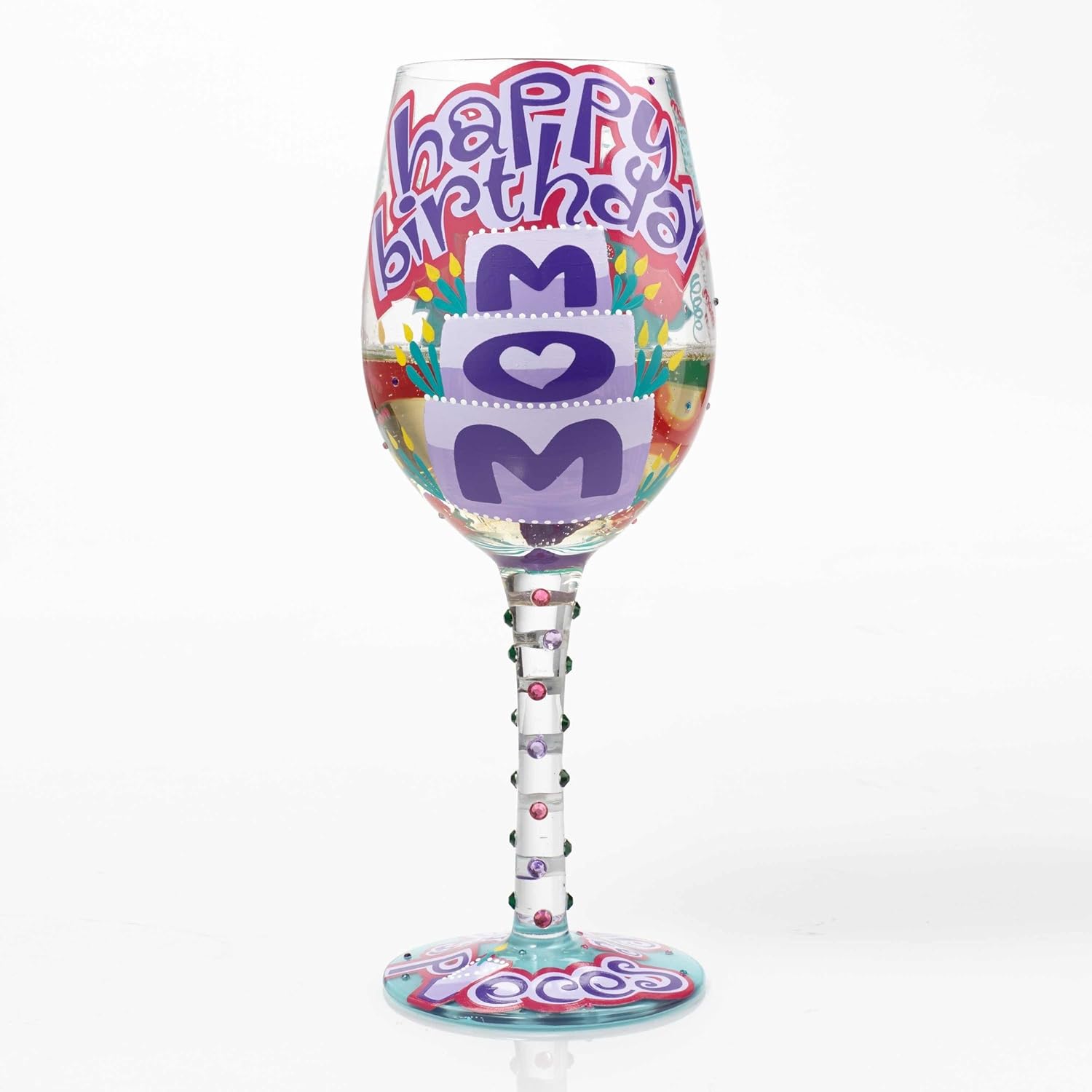 Enesco Designs by Lolita Happy Birthday Mom Artisan-blown Glass Wine Glass, 15 oz.