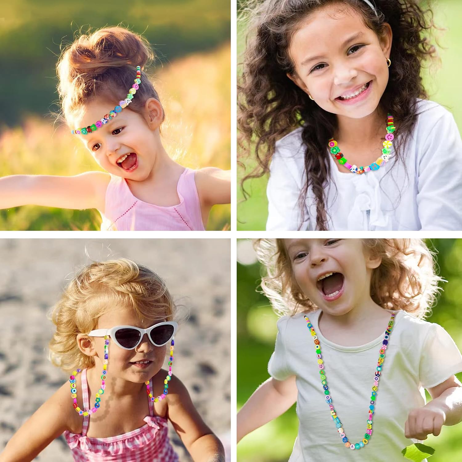 666PCS Flower Smiley Polymer Clay Beads Charms 24 Styles Cool Fun Cute Preppy Beads for Jewelry Making Girls Indie Aesthetic Beads DIY Bracelet Accessories Kit 5m Crystal Elastic String for Kids