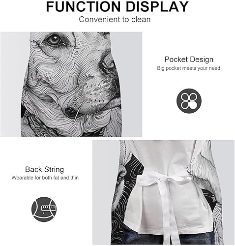 Miniatura 6 de MUSM Apron for Adults - 27.6 X 31.5 Inch, Heavy-Duty Polyester Aprons with Two Large Pockets, Waterproof Line Drawing Dog Kitchen Apron for Cooking,