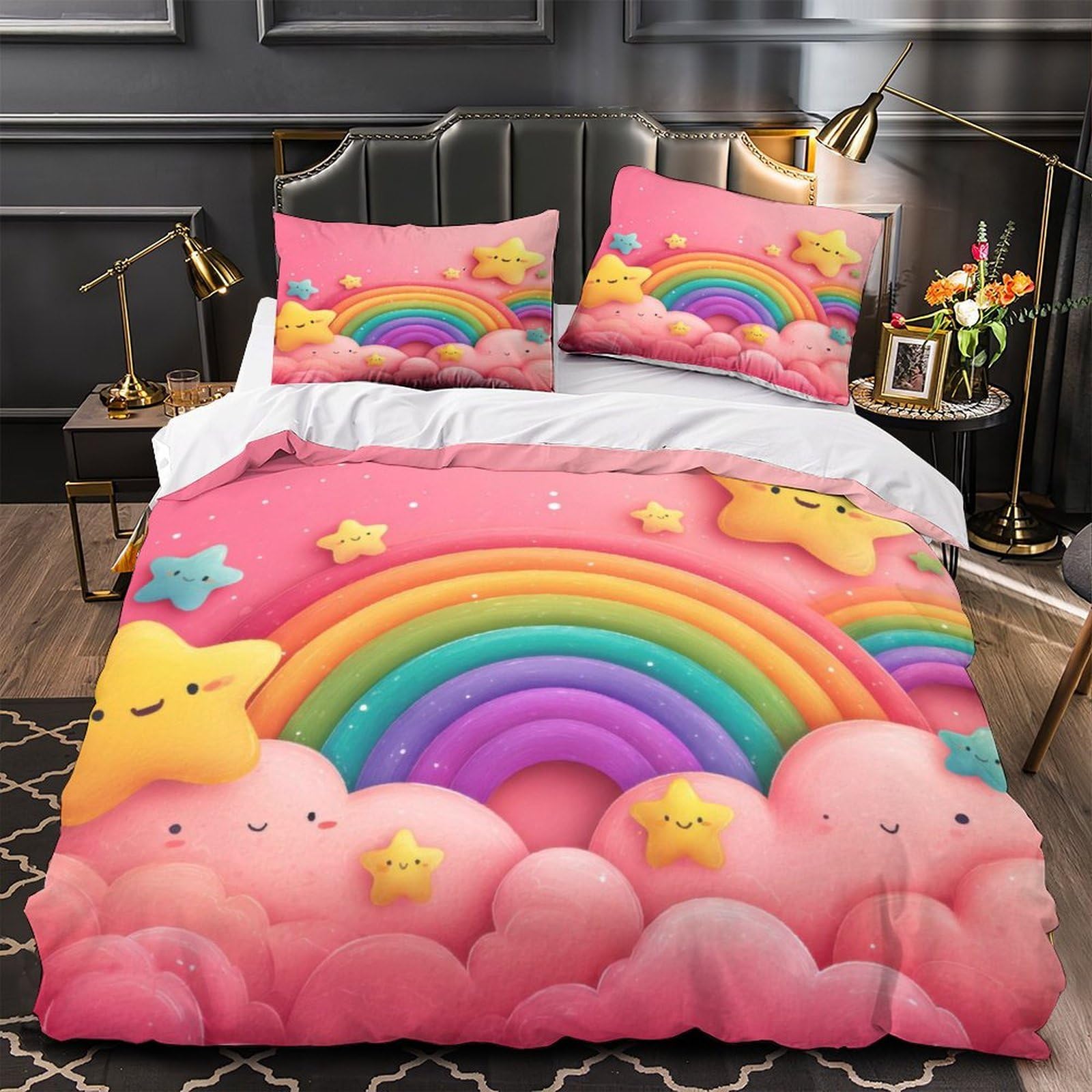 Housse de couette résistante imprimée 3D paysage naturel arc-en-ciel fermeture éclair
